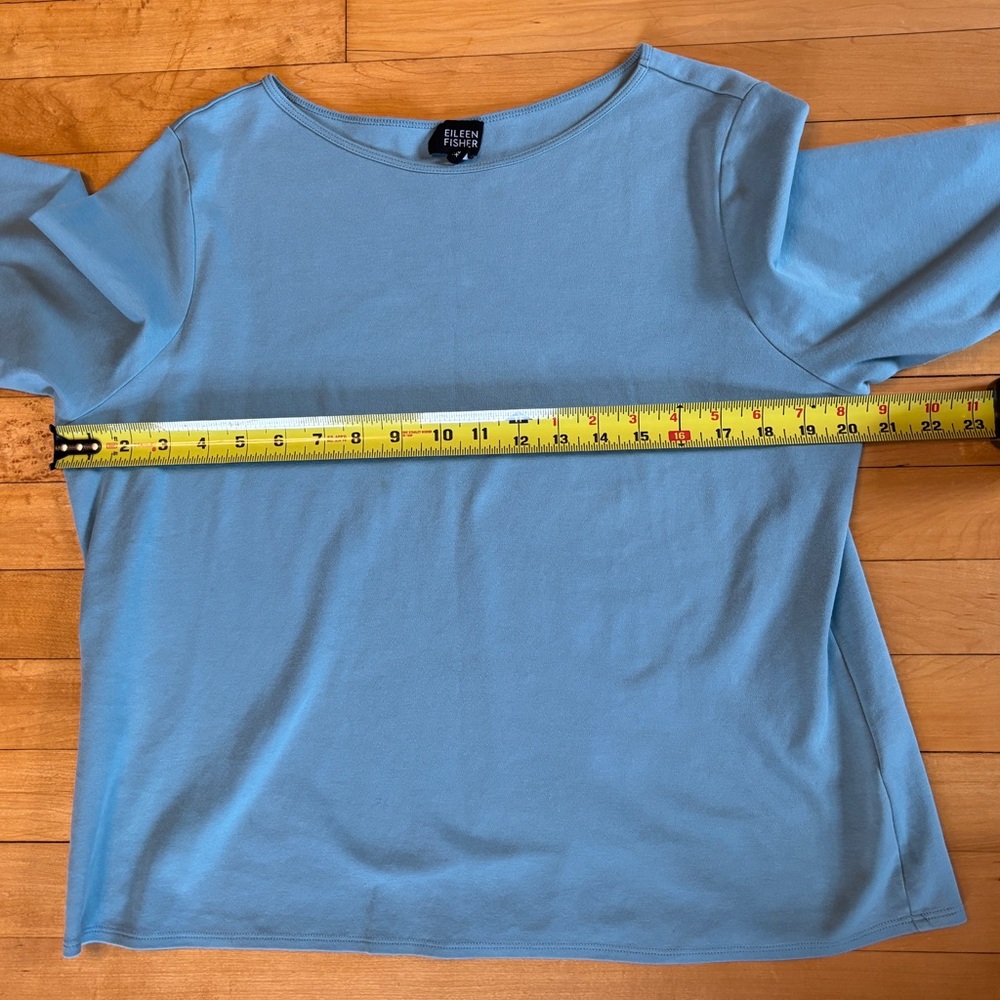 Eileen Fisher Round Neck 3/4 Sleeve 100% Cotton Ocean Blue Tee Shirt, Women’s XL - Picture 5 of 16